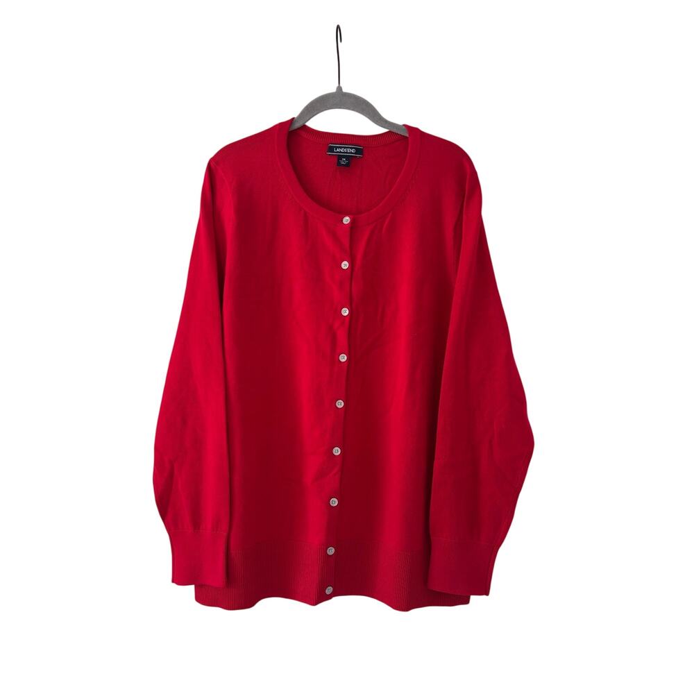 Lands’ End Women’s 1X Red Button Front Cardigan Sweater Cotton Blend Plus Size - Picture 2 of 9